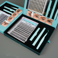 Kit de cils en grappe personnalisé avec logo, prix d'usine, courbure C, auto-greffe, effet yeux de chat, segments pré-coupés, ensembles de cils DIY