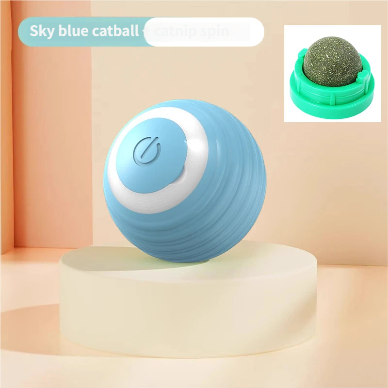 Balle jouet pour chat bleu ciel + Balle jouet à l'herbe à chat