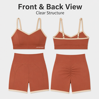 Conjunto Deportivo para Mujer de Marca Privada: Sujetador Deportivo con Cuello en V y Shorts de Ciclismo de Cintura Alta con Ribete en Contraste, Elástico, para Entrenamiento y Fitness