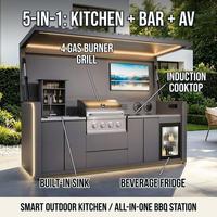 Muebles de Exterior, Gabinete de Cocina Plegable para Barbacoa, Estación de Asado Móvil de Acero Inoxidable con Fregadero y Refrigerador para Playa, Bar o Restaurante