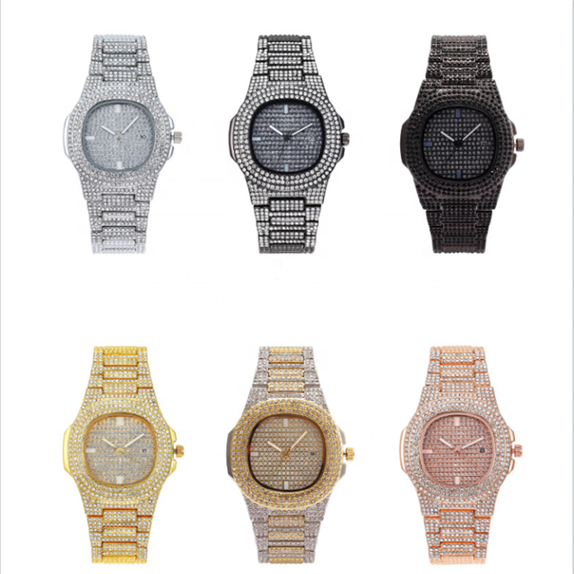 Factory Hot Sell Six Different Colors Alloy and Bling Rhinestone Iced Out Hip Hop Men's Quartz Watch