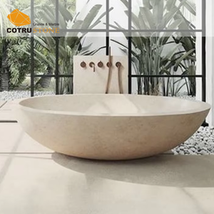 <span class=keywords><strong>Baignoire</strong></span> de forme ovale <span class=keywords><strong>en</strong></span> <span class=keywords><strong>marbre</strong></span> naturel de couleur beige, sensation rétro, design unique, <span class=keywords><strong>baignoire</strong></span> intérieure de qualité supérieure de haut de gamme - Product Image 2