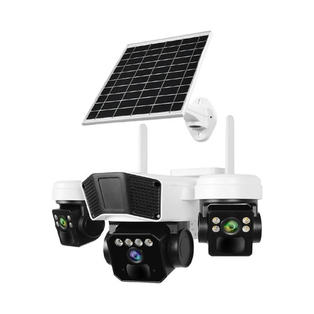 4G LTE Solar Powered PTZ Dome Camera 6MP Triple-Lens CMOS IP66 Waterproof 24/7 Color Night Vision 110dB Siren Two-Way Audio AI
