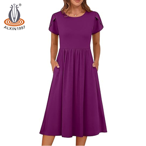 Abiti estivi Alxin da donna manica corta a-line abiti da t-shirt floreali Casual prendisole da spiaggia con tasche - Product Image 4