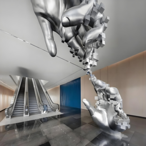 Diseño personalizado minimalista abstracto gran palma resina fibra de vidrio escultura 3D modelo Villa habitación decoración Hotel arte colgante - Product Image 1