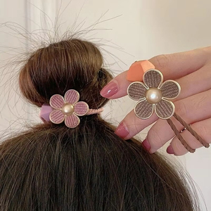 Set di 5 Elastici per Capelli con Perline a Forma di Fiore, Alta Elasticità, Accessori per Coda di Cavallo, Fasce per Capelli Rotonde da Donna - Product Image 5