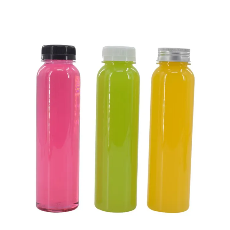 Garrafa de plástico transparente sem bpa, garrafa de bebidas de suco de fruta, pet, com tampa à prova de inviolação, 350ml/400ml/500ml