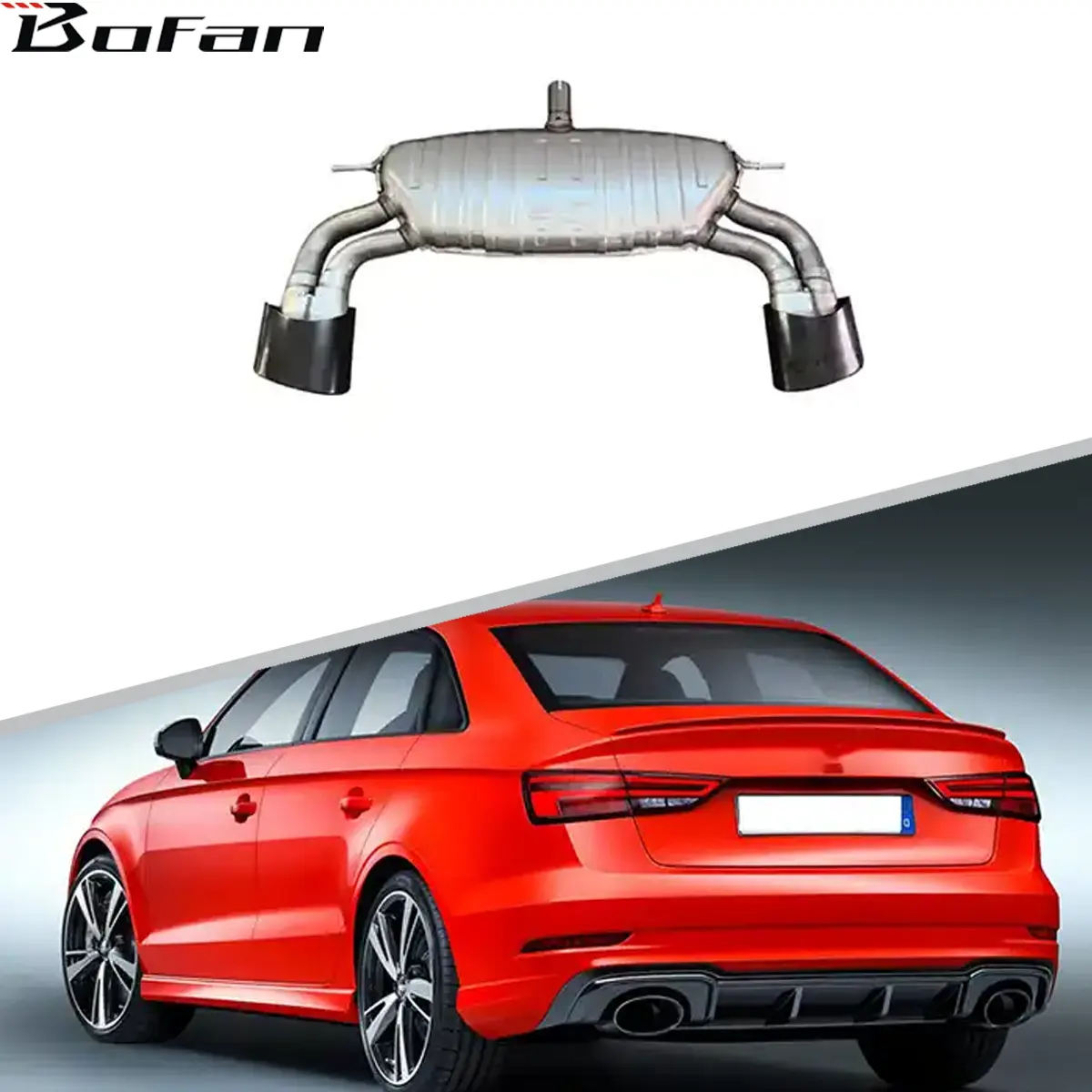 RS3 Style Car Rear Bumper Stainless Steel Black Exhaust For AUDI A3 Sedan S-line 2017-2020