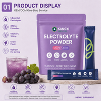 Sachets de poudre d'électrolytes sans sucre, 5 électrolytes, potassium, vitamine C, mélange pour boisson hydratante, saveur raisin, OEM, 15 sachets