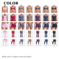 Ensemble de Sport pour Femmes Couleur Contrastée : Soutien-Gorge, Débardeur, Short Croisé Effet Push-up et Pantalon Évasé, Idéal Fitness Yoga Gym