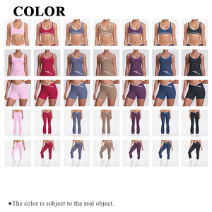 Set Sportivo da <span class=keywords><strong>Donna</strong></span> con Top e Reggiseno a Contrasto di Colore e Pantaloncini Incrociati o Pantaloni Svasati a Effetto Push-Up per Fitness, Yoga e Palestra - Product Image 3