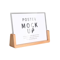 Support de présentation de table autoportant en acrylique transparent avec base en bois recyclable moderne pour cartes de prix en magasin, restaurant, bureau