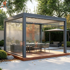 Pavillon moderne en aluminium à persiennes de la marque HJ, résistant au vent et à la neige, abri isolé avec structure thermolaquée pour jardin privé ou <span class=keywords><strong>restaurant</strong></span> - Product Image 1