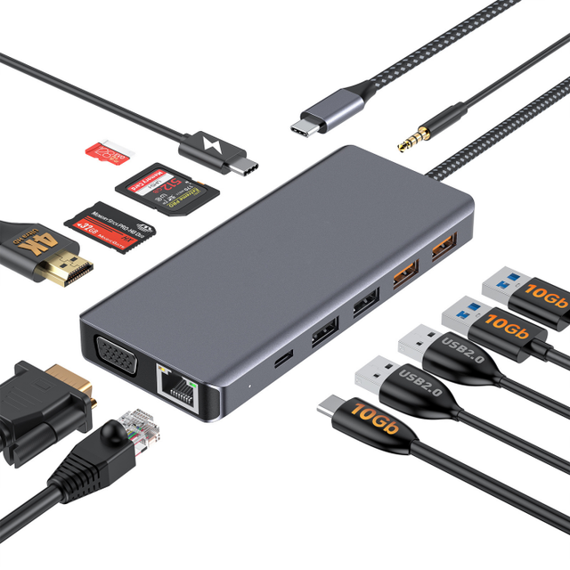 13in1 Type C Multifunctional Docking Station PD100W Fast Charging H DMI 4K30Hz  RJ45  VGA USB 3.2 Interface 10GB Data Transer