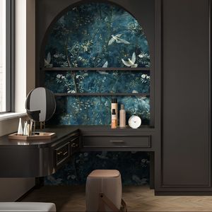 Creation Of Time And Space Peel And Stick Wallpaper Dark Blue Botanical With White Doves Self Adhesive For Cabinet Decor - Product Image 1