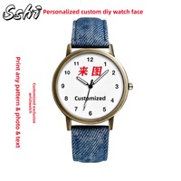 Montre-bracelet à quartz analogique de loisirs en bronze antique, style denim, avec bracelet en nylon de 20 mm et motifs de logo personnalisés - Pièce unique