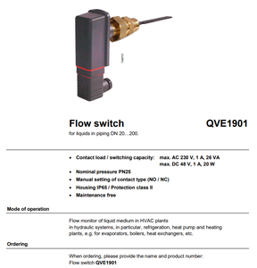 เซ็นเซอร์วัดการไหลของน้ำ QVE1901 ระบบสวิตช์เตาเผา IP65 HVAC ชิลเลอร์ ปั๊มความร้อน ไฮดรอลิก - Product Image 4