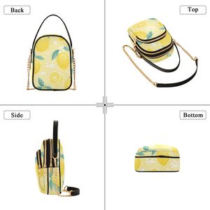 Summer Lemon Print Mini Crossbody Bag for Women, Triple Zipper Quilted Phone <b>Purse</b> Fits 6.8" Smartphone, Detachable Chain Strap - Product Image 3