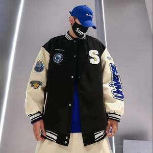 Nouvelle <span class=keywords><strong>veste</strong></span> de baseball en coton d'hiver avec broderie de lettres de marque et manches en cuir, pour couple, vestes en coton pour hommes - Product Image 5