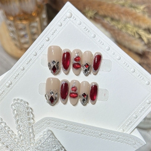 <span class=keywords><strong>Uñas</strong></span> Postizas Acrílicas Hechas a Mano de Alta Calidad con Diseño de Calabaza de Ojos Rojos, Venta al por Mayor - Product Image 3