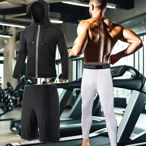 MEETYOO <b>Men's</b> Solid Autumn <b>Compression</b> Sweat-Wicking 100% Nylon 2-in-1 Design Fleece Thickness Seamless Fusing Drawstring - Product Image 2