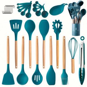 Lot de 24 ustensiles de cuisine en silicone et bois antiadhésifs résistants à la chaleur, marque privée, vente en gros - Product Image 3