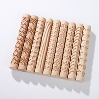 Nouveau Rouleau à Pâtisserie en Bois de Hêtre Façonné à la Main pour Pâte à Modeler, Outil d'Art Potier, Bâtonnet de Gaufrage à Motifs, Chine