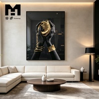 Affiches et impressions HomeDecor, portraits féminins, peinture de femme africaine noire, art mural, mains noires avec bijoux dorés, toile avec cadre