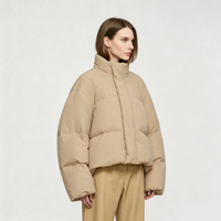 Jaket Puffer Wanita Model Batwing Lengan Pendek Bahan Matte Custom OEM, Mantel Musim Dingin Pendek, Pakaian Luar Kasual