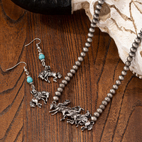 Bijoux de mode Western Cowgirl : Boucles d'oreilles et colliers perlés imitation perles Navajo avec motif cheval, en cuivre plaqué argent, pour les fêtes