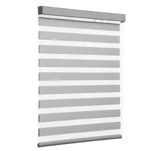 Custom Design Dual Layer Electric Zebra Blinds Vertical Pattern with Plain Technique for French Window Built-In Type
