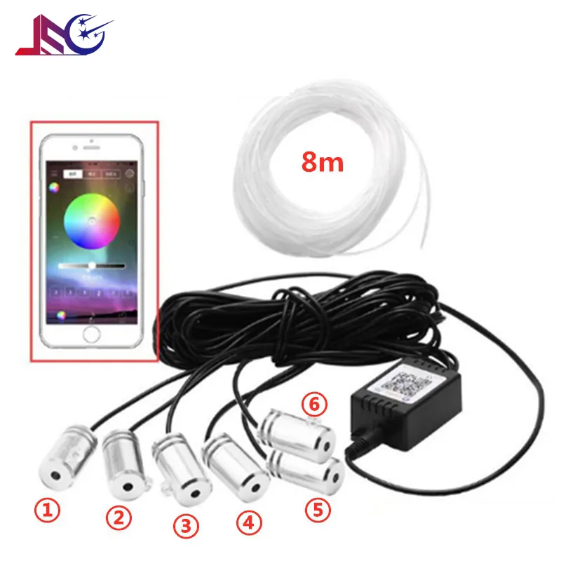 Interieur Sfeer Licht Lamp App Controle 8 Kleuren Diy Muziek Glasvezel Band Omgevingslicht Auto Rgb Led Strips Licht