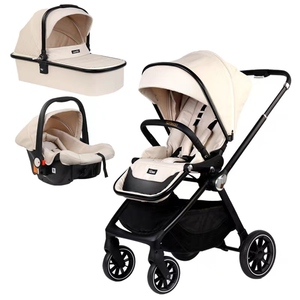 Vente en gros de poussette bébé pliable compacte 3 en 1 portable personnalisée avec plateau repas et siège auto - Product Image 4