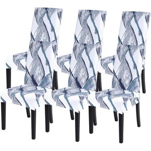 Fundas para sillas de comedor estampadas en azul/blanco modernas Spandex de alta calidad estirable y lavable para uso en el hogar y la ceremonia Juego de 4 existencias - Product Image 1