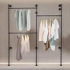 औद्योगिक पाइप के कपड़े रैक दीवार घुड़सवार परिधान कपड़ों का प्रदर्शन स्टैंड फ्लोर स्टैंड परिधान रैक पाइप के कपड़े घरों के लिए हैंगर - Product Image 5