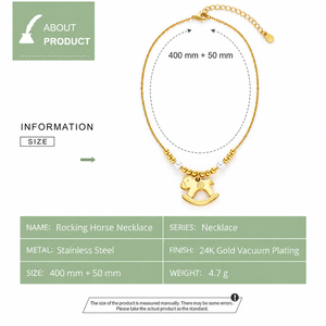 Collier pendentif cheval à bascule en acier inoxydable plaqué or 24 carats avec chaîne perlée et breloque imitation perle, unisexe, pour usage quotidien - Product Image 2