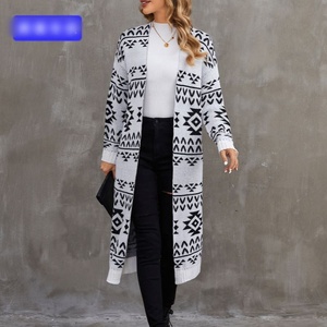 Nuevo Suéter Cárdigan de Jacquard para <span class=keywords><strong>Mujer</strong></span>, Otoño e Invierno, Abotonado, Holgado, Informal, de Punto, Largo - Product Image 1