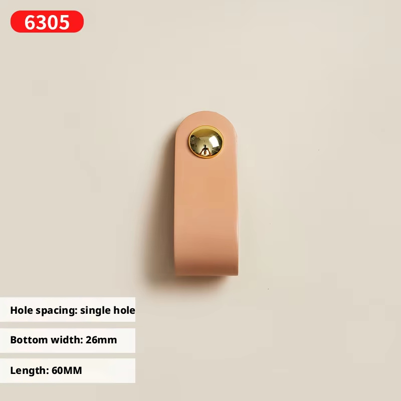 6313-Single hole round head light brown leather+Bright gold