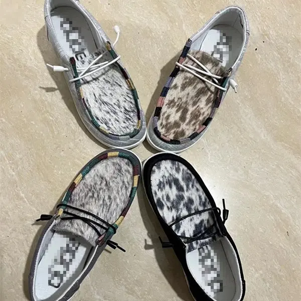 2022 Wholesale Fashion Casual Low Top Comfort Grey Leaf Pattern Canvas Women's Shoes Slip On Flats Loafers Shoes