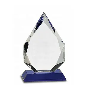 Premier Ijspeak Plaque Gefacetteerd Diamant Geslepen Blauwe Zwarte Kleur Standaard Basis Kristal Trofee Glas Award Plaque