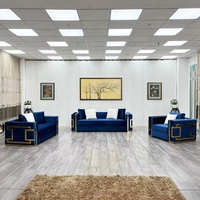 Canapé 3 places de luxe en acier doré et tissu, style nordique, pour salon, mobilier moderne, ensemble de canapés en velours bleu