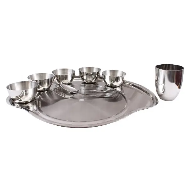 Luxe Rvs Konica 9 Stuk Grote Thali Diner Set Op Wholesale-prijs Rvs Konica 9 Stuk Grote Thali diner Se