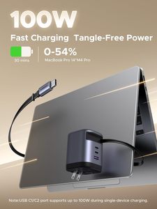 <span class=keywords><strong>Cargador</strong></span> Retráctil USB C GaN de <span class=keywords><strong>100W</strong></span> <span class=keywords><strong>UGREEN</strong></span> Nexode con Cable Integrado, Adaptador de Pared de Carga Rápida de 3 Puertos para Laptop - Product Image 3