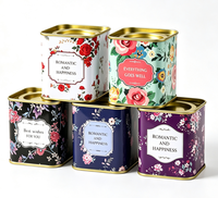 Boîte de rangement carrée en métal avec couvercle, imprimée de motifs floraux personnalisés, pour le thé, le café, les bonbons, les emballages cadeaux