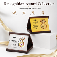 Ensemble de médailles en métal personnalisées imprimées sur mesure, plaque de récompense dans un coffret en bois