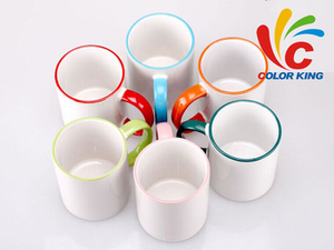 Venta al por mayor AAA Taza de Cerámica 11OZ Super blanco con borde de color y mango Sublimación Taza Blanca - Product Image 2