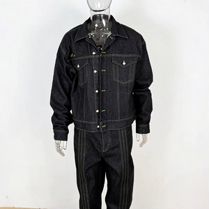 Conjunto de Pantalones y Chaqueta de Mezclilla Negra Vintage Personalizada para Hombre, Estilo Oversize, de Alta Calidad, para Jogging - Product Image 1