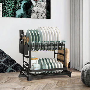 Двухуровневая металлическая сушилка для посуды, экологичная, съемная, для раковины, с поддоном для нарезки и подставкой для чашек - Product Image 3