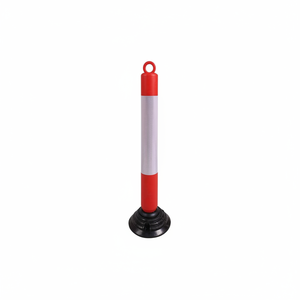 Poteau de délimitation routière flexible en PVC rouge avec collier réfléchissant, qualité ingénieur, structure alvéolée, 79 x 10 cm, base en HDPE - Product Image 2