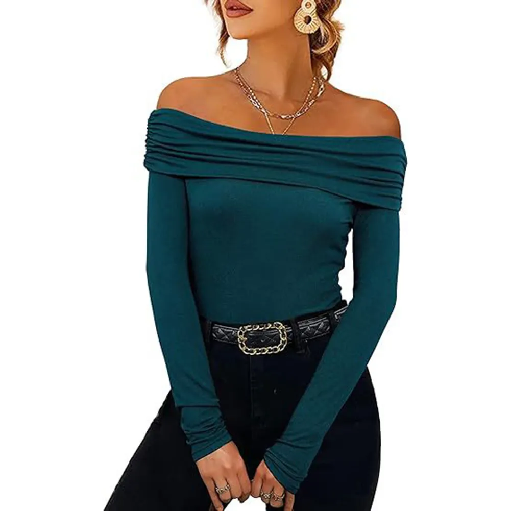 Custom Off Shoulder Long Sleeve Top Slim Fit Tops for Women 2023 Trendy Sexy
